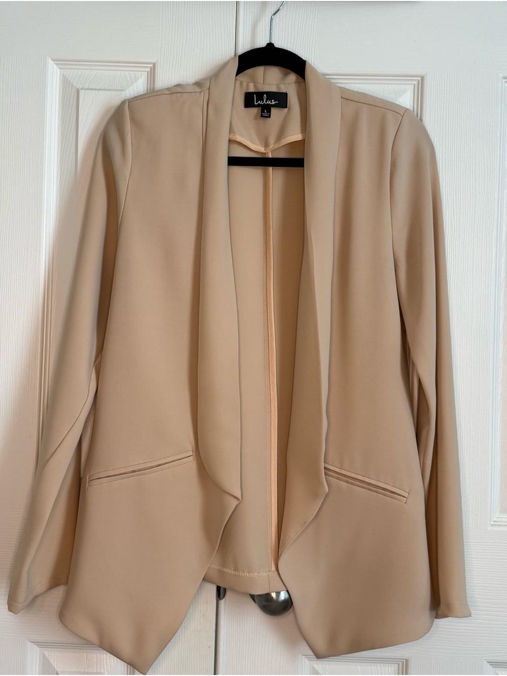 Lulu's Beige Open-Front Draped Blazer Jacket